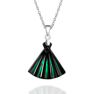 Natural Ink Jade a Goods Jade Small Fan Jade Fan Pendant S925 Silver Ice Jade Pendant Simple Women's Jade Pendant