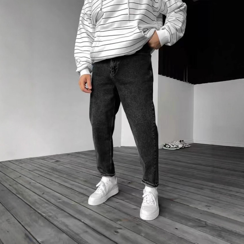 European And American Stretch Men's Jeans Trend Ripped Zipper Small Feet Trousers_mkmklike.com