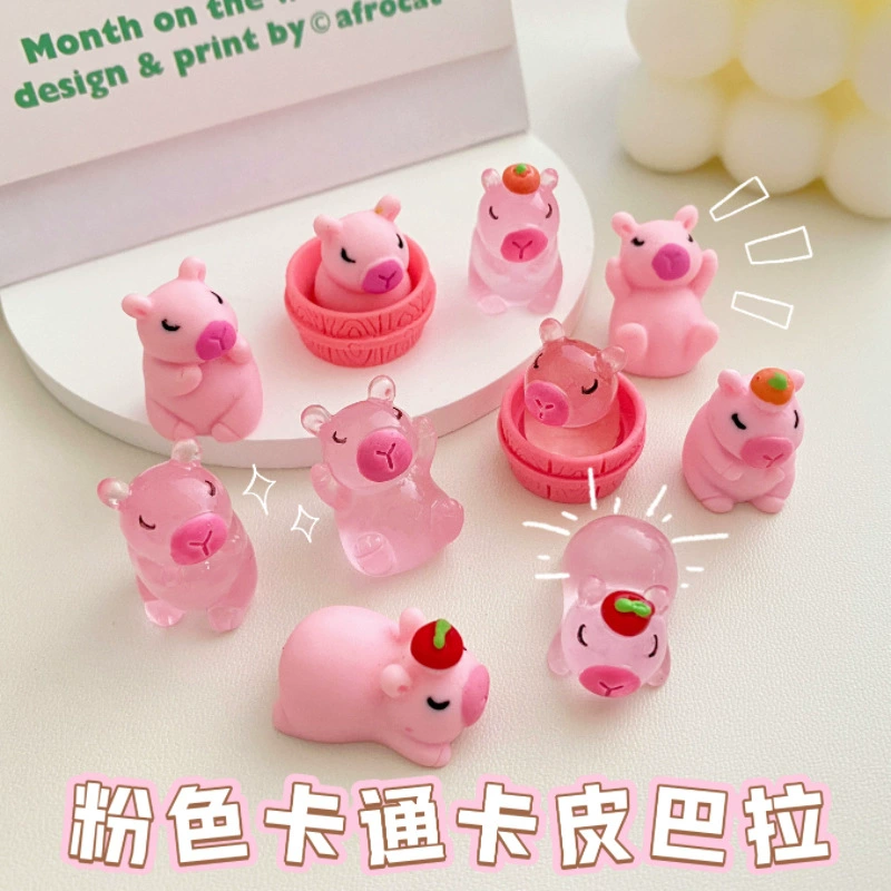 Светящаяся в темноте розовая капибара: настольный микроландшафт, декоративные аксессуары, фигурка для поделок из смолы DIY