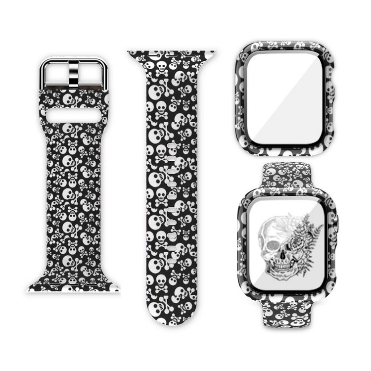 Поддерживаемые IWATCH напечатанные силиконовые часы с защитной крышкой 34567 поколения цветная печать твёрдый чехол стальной корпус