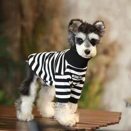 网红款高领斑马条纹秋冬内搭雪纳瑞比熊博美泰迪狗狗衣服宠物狗