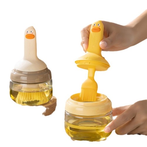 Cartoon Fish-Shaped Locking Oil Brush, Household All-in-One Bottle—Oil Dispenser for BBQ & Baking, Kitchen Oil-Brushing Tool with Silicone Brush