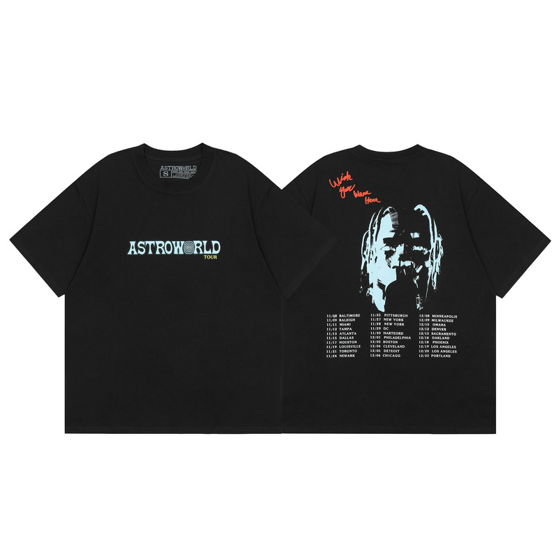 Cross-Border Export Portrait Pattern Singing Fortress Night Travis Scott Peripheral Men's Short-Sleeved High Street Brand T-Shirt Cross-Border Export Portrait Pattern Singing Fortress Night Travis Scott Peripheral Men's Short-Sleeved High Street Brand T-Shirt