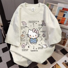韓国版のかわいい純綿半袖 T シャツ女性の夏の漫画ハローキティプリント多用途カジュアルルーズトップスイン