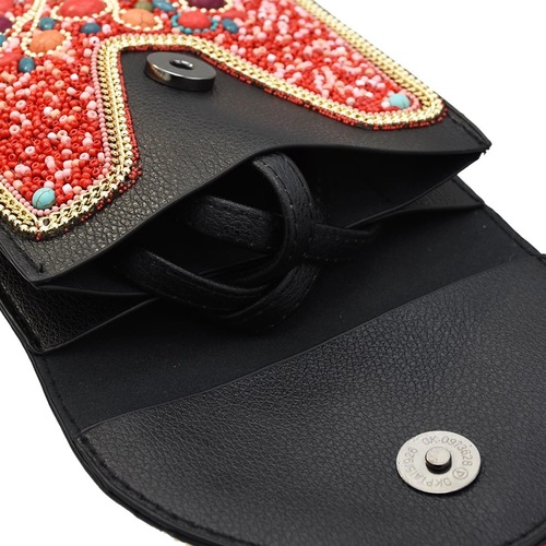 New ethnic style leather bag with rice bead belt, crossbody bag for Hanfu accessories, four optional leather shoulder bag styles.