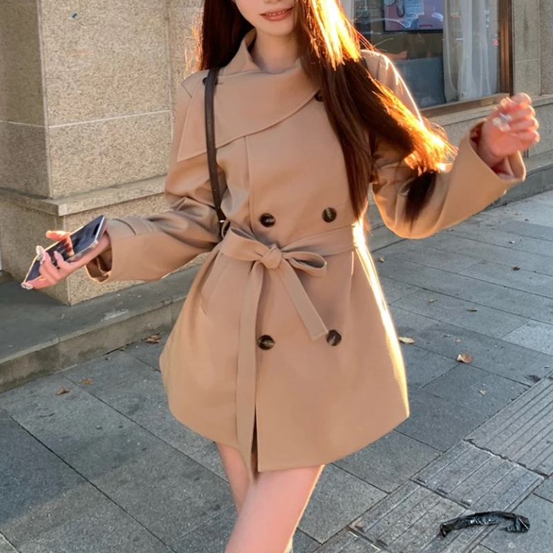 MIU系千金2025秋季网红新款英伦风双排扣韩版通勤风衣外套女上衣|undefined