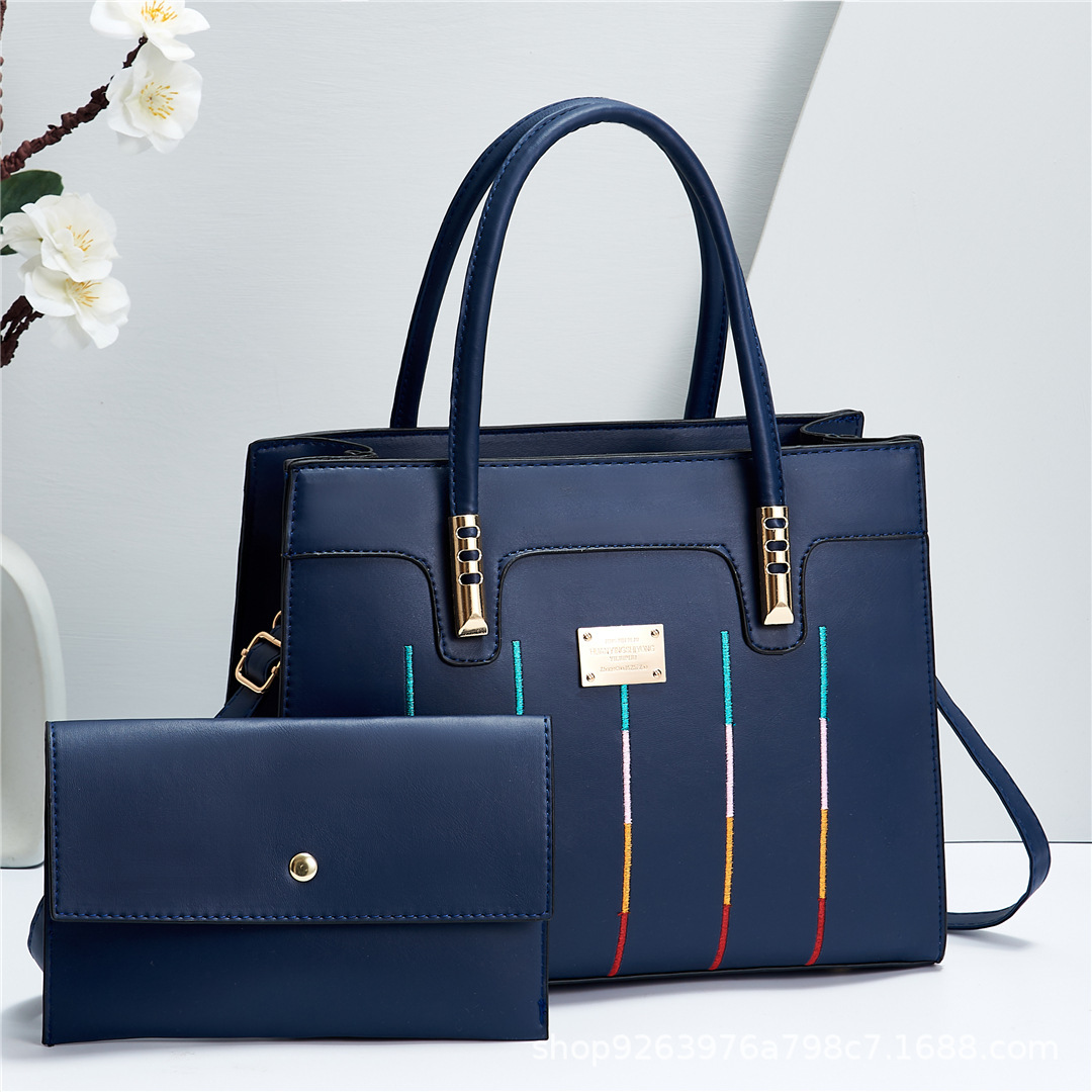 Women's Pu Leather Color Block Classic Style Sewing Thread Square Zipper Bag Sets Handbag display picture 4