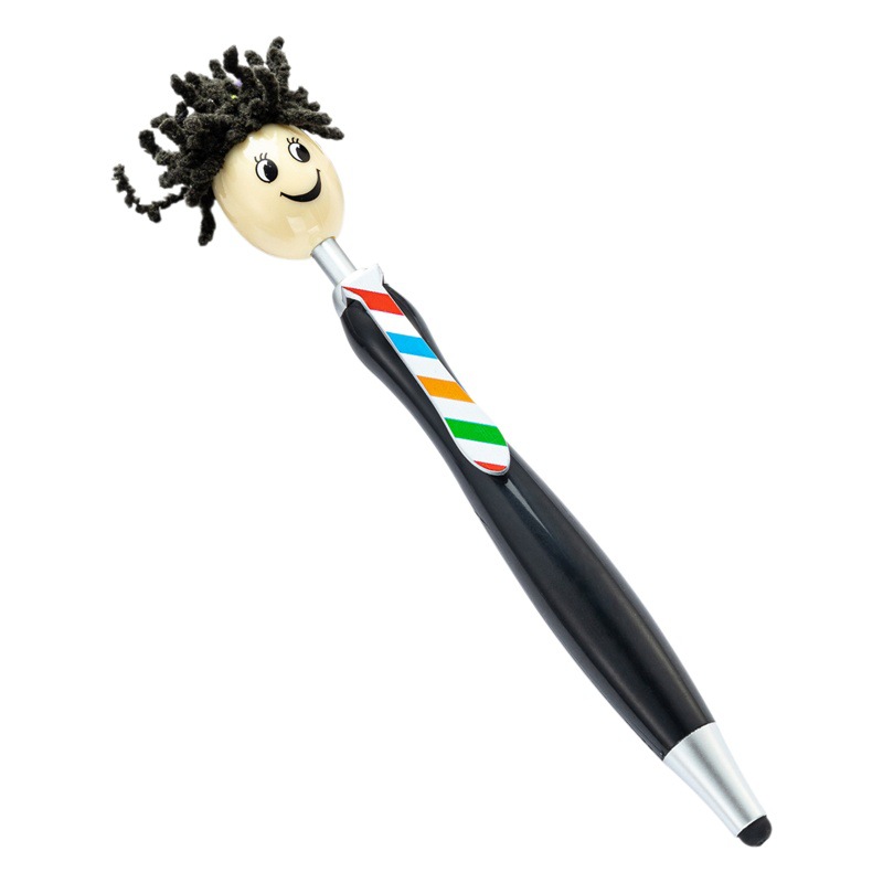 Linda muñeca de peluche cabeza bolígrafo imprimible logotipo tridimensional de dibujos animados Smiley táctil pluma de regalo de Navidad