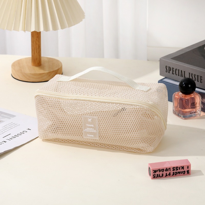 Nuevo producto transfronterizo bolsa de cosméticos de hilo de red para mujer de gran capacidad, sensación avanzada, bolsa de almacenamiento de lavado de viaje multifuncional