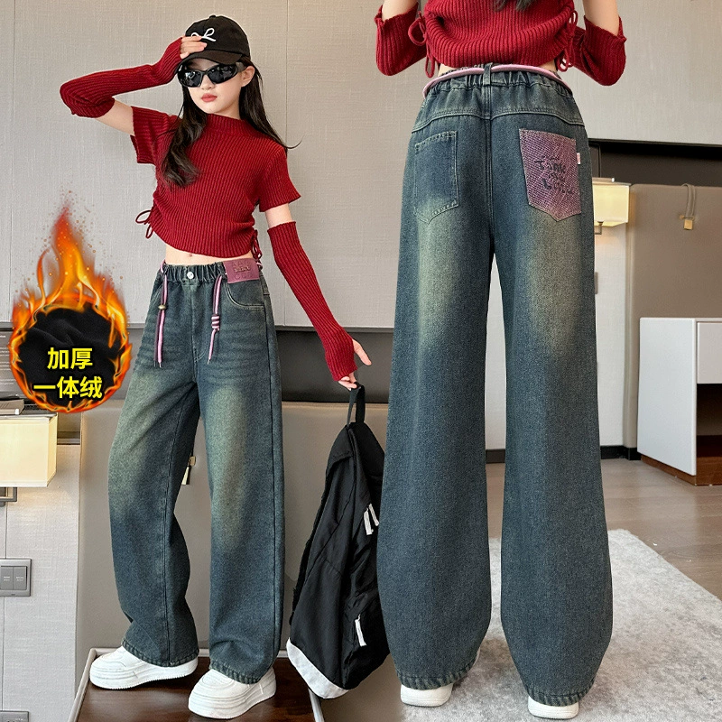 Вельветовые зимние брюки, детские джинсы, увеличенная толщина, oversize, для подростков, свободный прямой крой