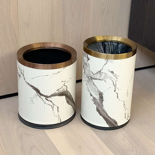High-end Chinese-style trash bin for home use, suitable for living room, bedroom, study room, without lid, personalized creative ink and leather style, office and car use.