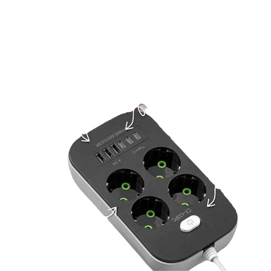 Filtro de red 4 enchufes 3 tipo-C y 3 USB con interruptores de venta caliente en Rusia