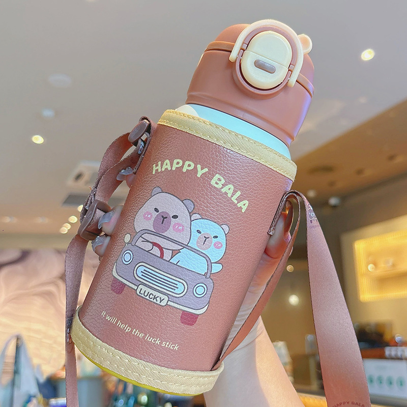 Dibujos animados 316 acero inoxidable doble bebida creativa para niños termo taza de agua de paja de asta regalo de coche portátil al por mayor