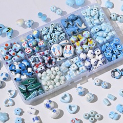 蓝色系陶瓷珠日系可爱贝壳爱心散珠diy手工饰品配件手链圆珠材料
