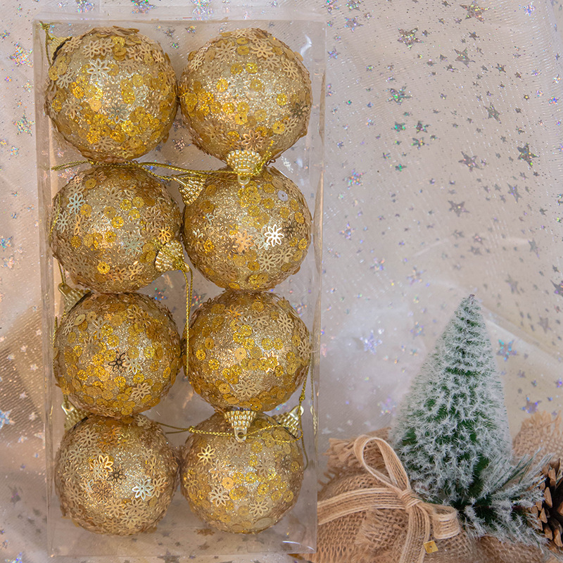 En stock decoraciones de Navidad 6cm de oro de espuma de copo de nieve de Navidad Bola 8 piezas en caja de árbol de Navidad bola colgante al por mayor