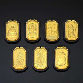 和田玉金镶玉吊坠 足金墨玉观音佛貔貅关公龙凤方牌挂件直播礼品