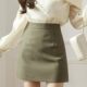 High waist A- line skirt sheath skirt slimming one-step skirt autumn women's new PU leather skirt skirt 2023