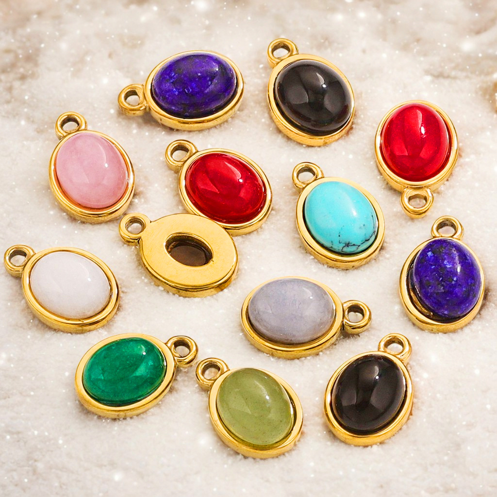 DIY accesorios de joyería de acero inoxidable piedra natural elíptica pequeña colgante pendientes pulseras collares materiales hechos a mano al por mayor