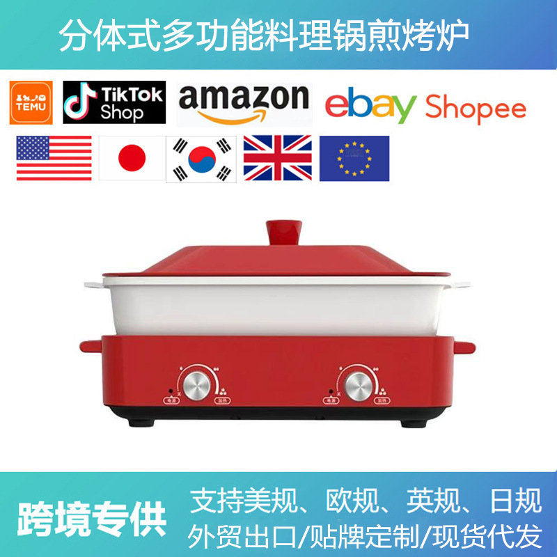 110V Dual-Purpose Cooking Pot Electric Hot Pot for Home Use, Detachable Grill and Frying Pan, All-In-One Grill and Frying Stove