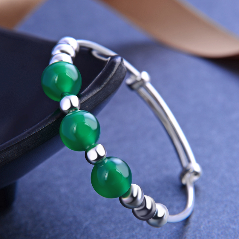 Bebé bebé Luna Llena pulsera de plata par s990 plata pura con incrustaciones de ágata con cuentas redondas pulsera para niños entrega de una sola pieza