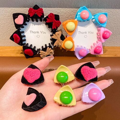 Children's Korean version of flocked grabber little girl cartoon cat ear small hairpin forehead bangs clip broken hair hairpin clip