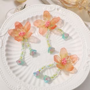 Original antique super fairy peach jade tassel flower diy hand woven beaded children's headdress hair accessories material wholesale
