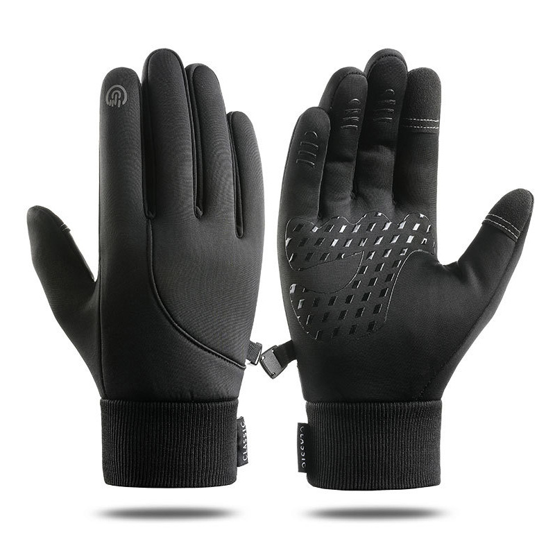 Guantes de ciclismo forrados de lana de otoño e invierno para hombres al aire libre a prueba de viento pantalla táctil cálida guantes de esquí deportivos expuestos guantes de pesca de dos dedos
