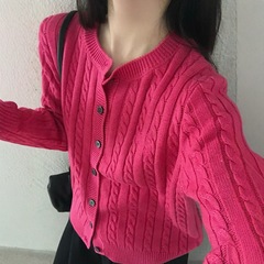 穿搭玫红麻花毛衣女秋冬2025新款修身内搭打底衫显瘦针织开衫秋季