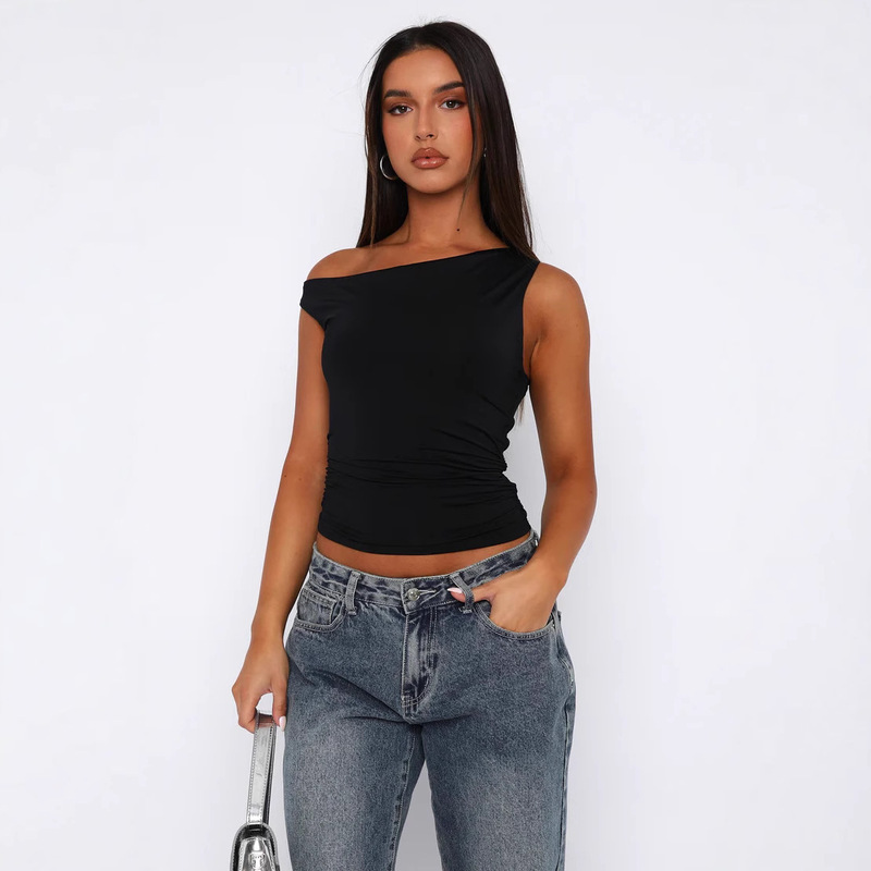 Ayj24S153--2025 Women's Slim Fit Versatile Vest with Off-Shoulder Design for Club Wear and Outerwear