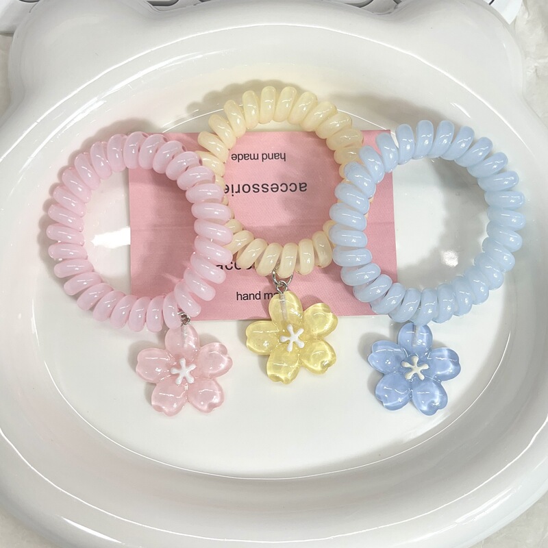 Ins清新ゼリー色桜電話線ヘアリング甘い少女心髪ひも皮筋プリンセス風ヘアアクセサリー|undefined