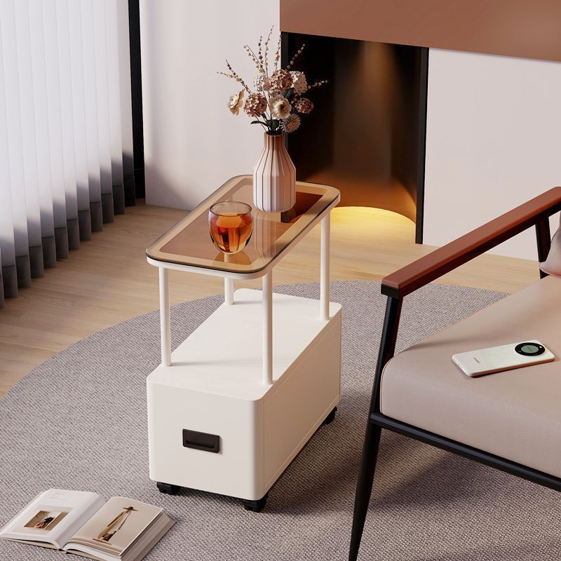 Ultra-Narrow Edge Small Coffee Table, Light Luxury Gap Storage Cabinet, Small Apartment Movable Table, Bedside Storage Cabinet