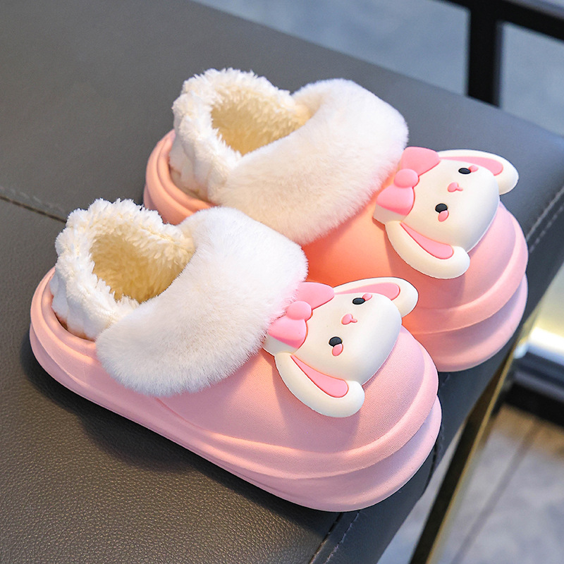 Otoño y invierno zapatillas de algodón para niños caliente y terciopelo impermeable para padres e hijos, bolsas caseras para bebés, zapatos de talón de algodón