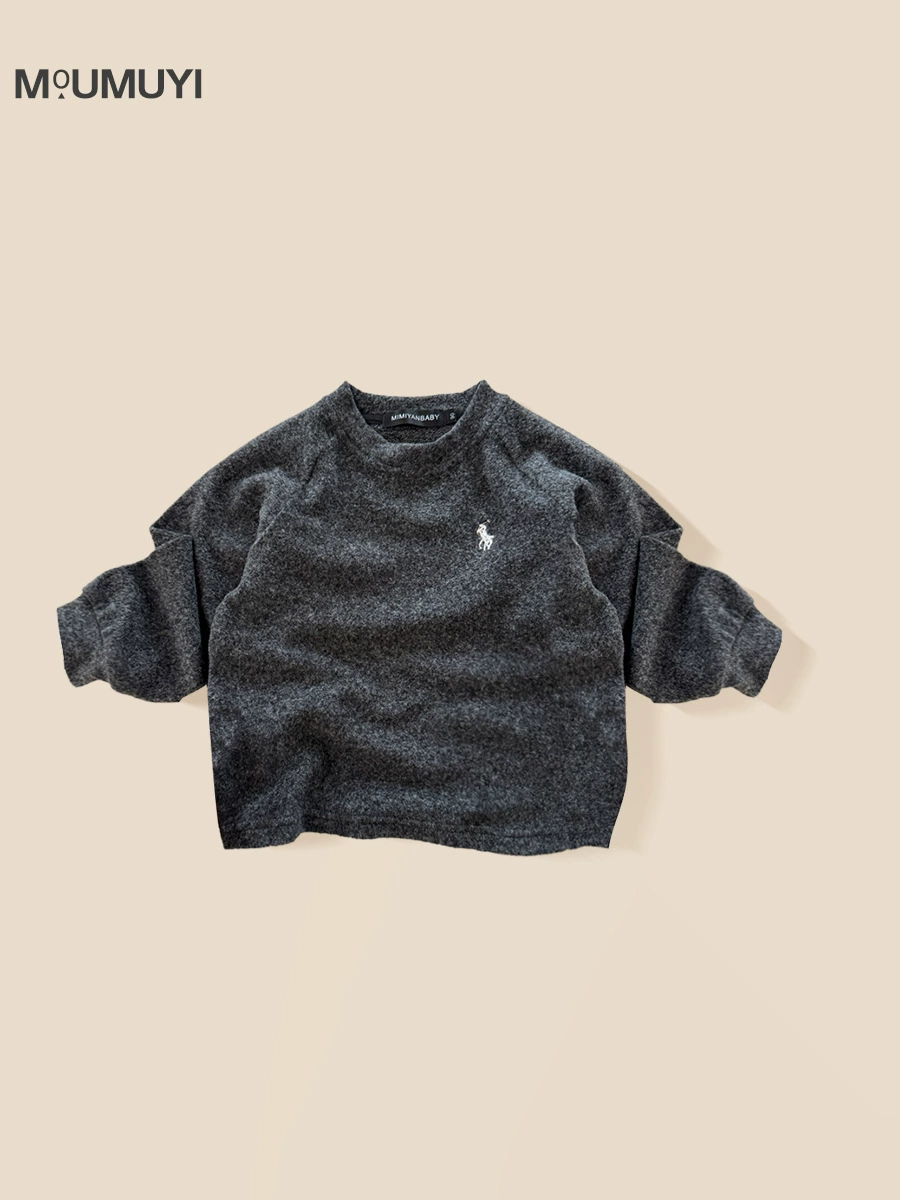 Demi-season solid body-friendly children's long-sleeve for boys, Korean style, increased thickness
