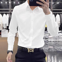 酒红色男夏季衬衫长袖修身新郎结婚礼商务正装寸搭配西装的衬衣薄