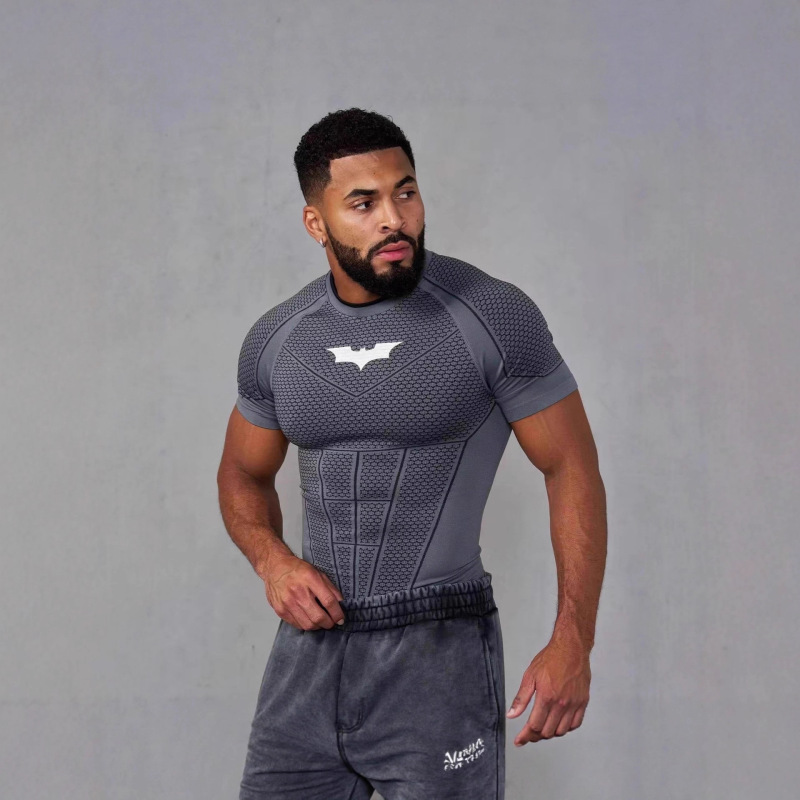 25T3D Printed Sports Fitness Short-Sleeved Quick-Drying Breathable Training Top Elastic Slim Fit T-Shirt Trendy Brand Short-Sleeved