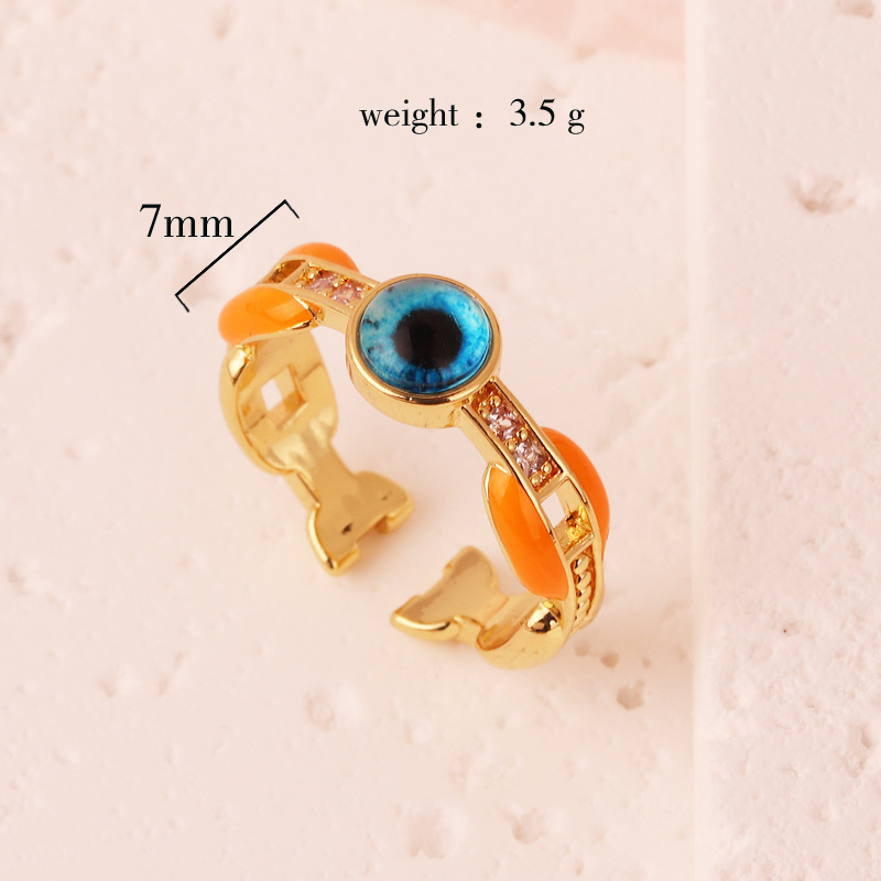 Retro Eye Copper Enamel Resin Rings