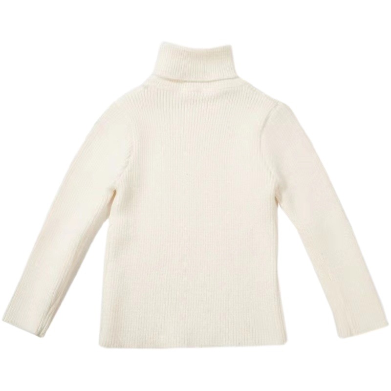 Niños y niñas que tocan Fondo camisa Otoño e Invierno Nuevo Jersey de punto de cuello alto de color sólido suéter de fondo para niños estilo occidental todo a juego