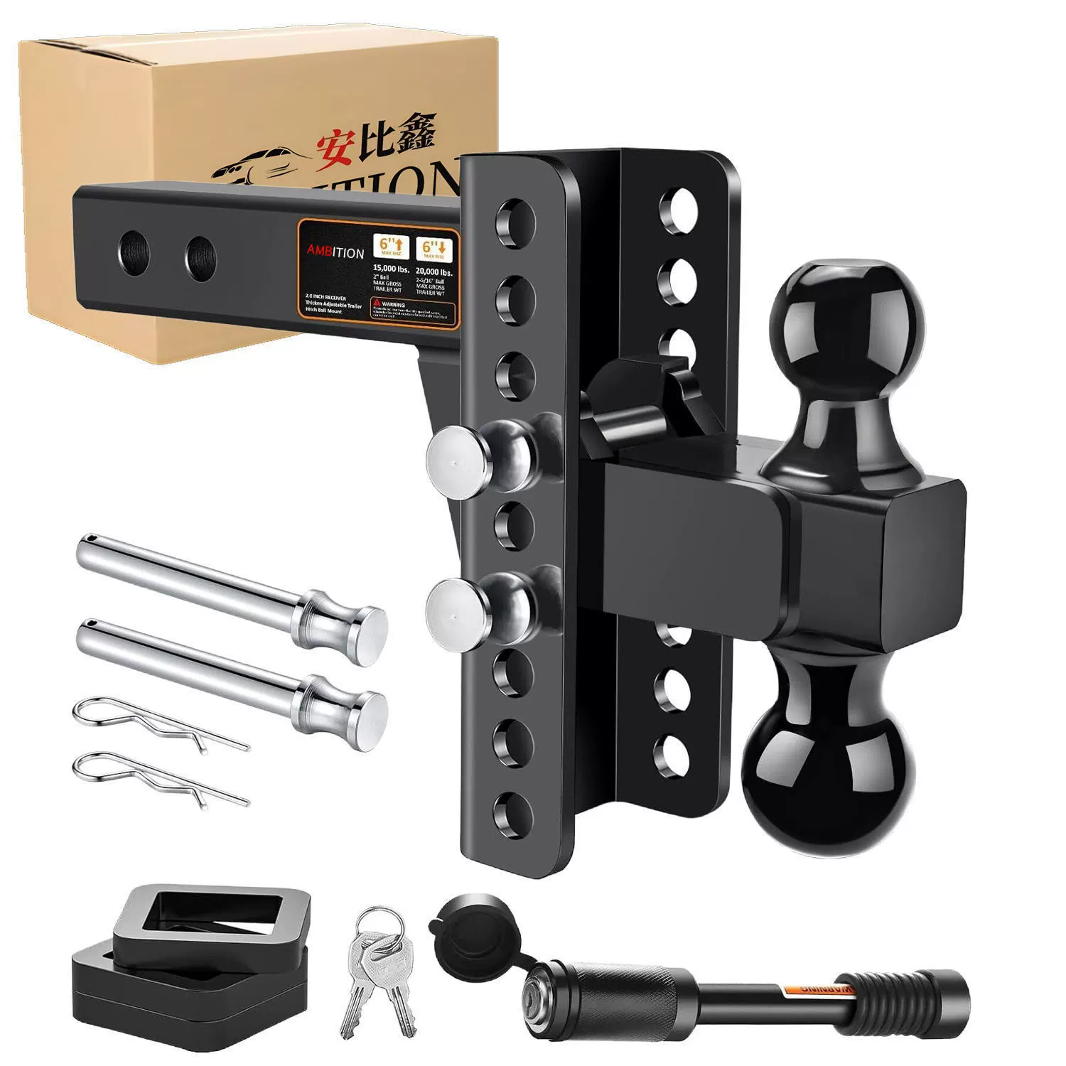 Регулируемый сцепное устройство для прицепа из черной углеродистой стали от производителя с приемником 2inch — рычаг прицепа с опусканием на 6inch градусов.