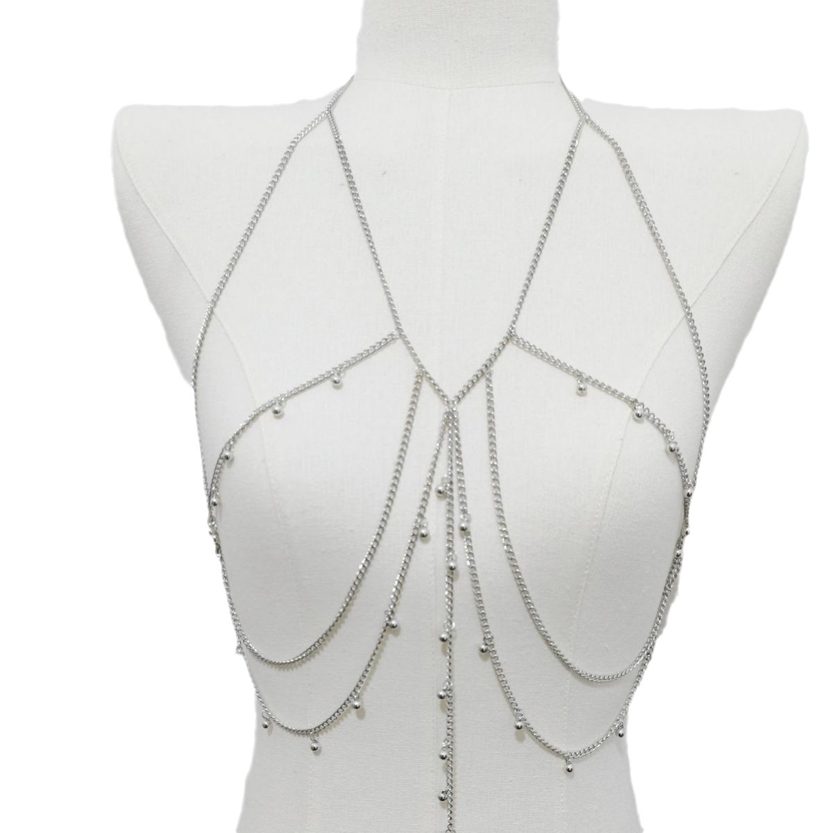 Joyería transfronteriza europea y americana borla de múltiples capas de moda colgante de cuentas redondas Cadena de cuerpo femenino estilo de playa bikini moda Cadena de pecho image 6