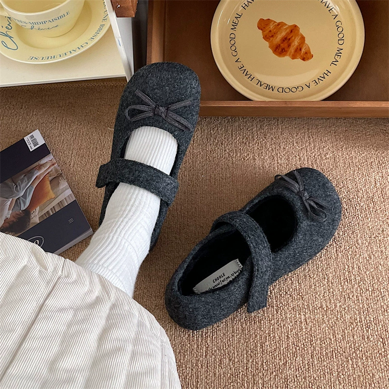 Лук фея ветер волосатые туфли для женского пола носить осень и зима 2024 новый теплый маленький человек плюс бархатная бобовая хлопковая обувь