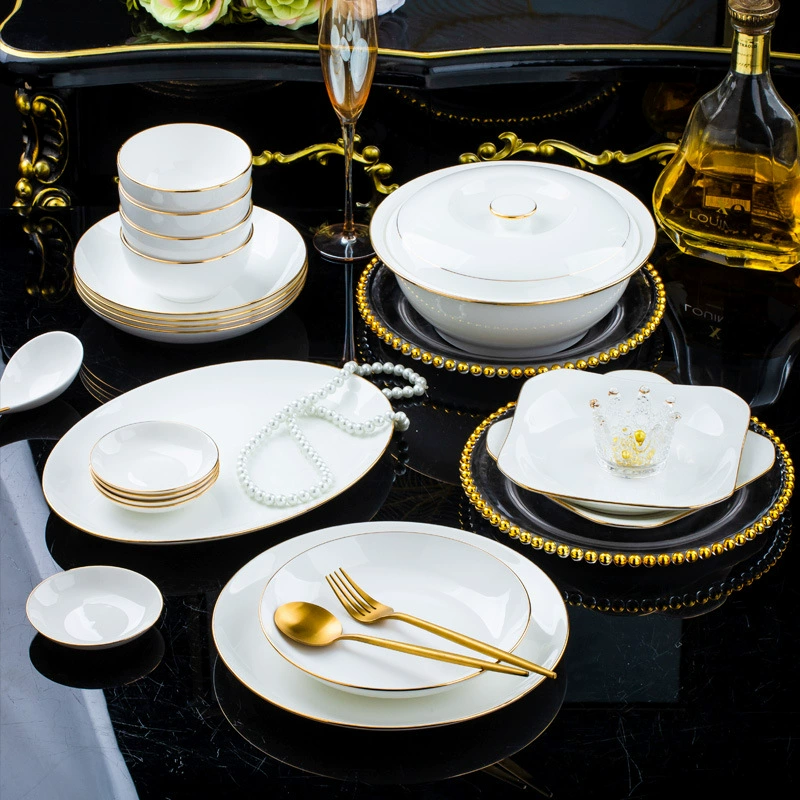 Декоративная керамическая посуда из Jingdezhen, ручная работа, золотая глазурь, фарфор с золотой каймой, рисовая тарелка, простая чаша и набор блюд, подарок, оптом