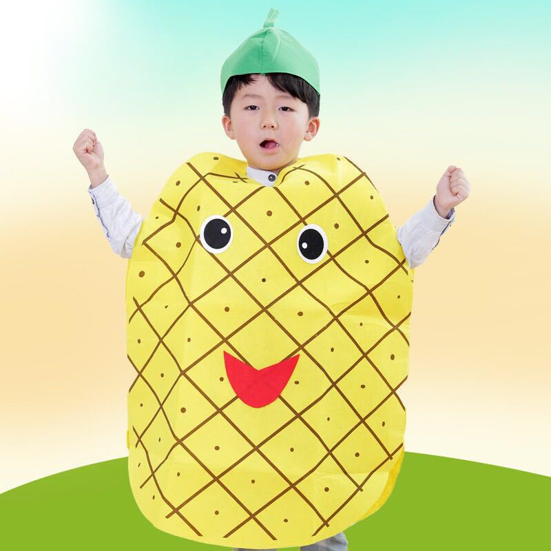 Día del niño adulto ropa para niños modelado de frutas y verduras protección del medio ambiente desfile de moda ropa de rendimiento de etapa padre-hijo