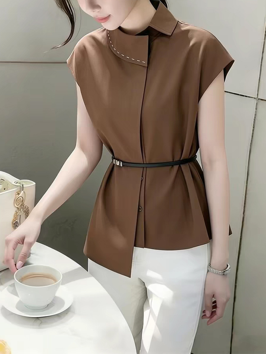 Áo sơ mi nữ dài tay phong cách Pháp, thiết kế bấm eo nhẹ nhàng — màu đen, Màu caramel, màu xám chi tiết 1