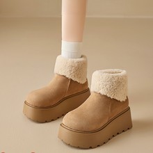 李浩菲同款厚底雪地靴女2025新款冬季加绒勃肯短靴毛毛棉鞋子保暖