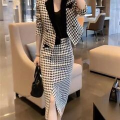 网红炸街爆款时尚套装裙女2025春秋新款时髦洋气格子西服+包臀裙