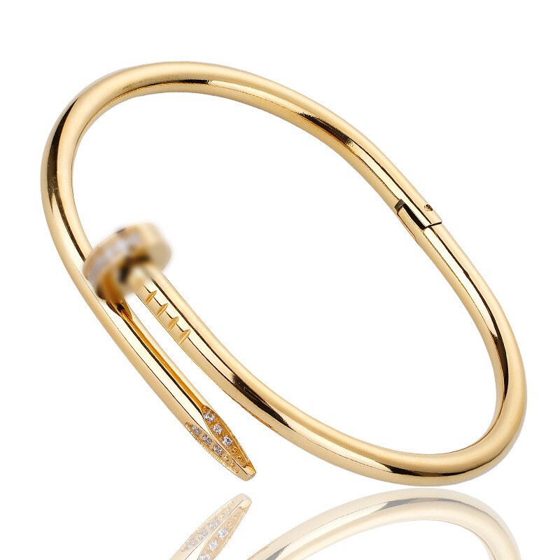 Popular Classic Diamond-Studded Nail Bracelet in 18K Gold, Non-Fading, Light Luxury Titanium Steel, Trendy Versatile European and American Fashion Accessory