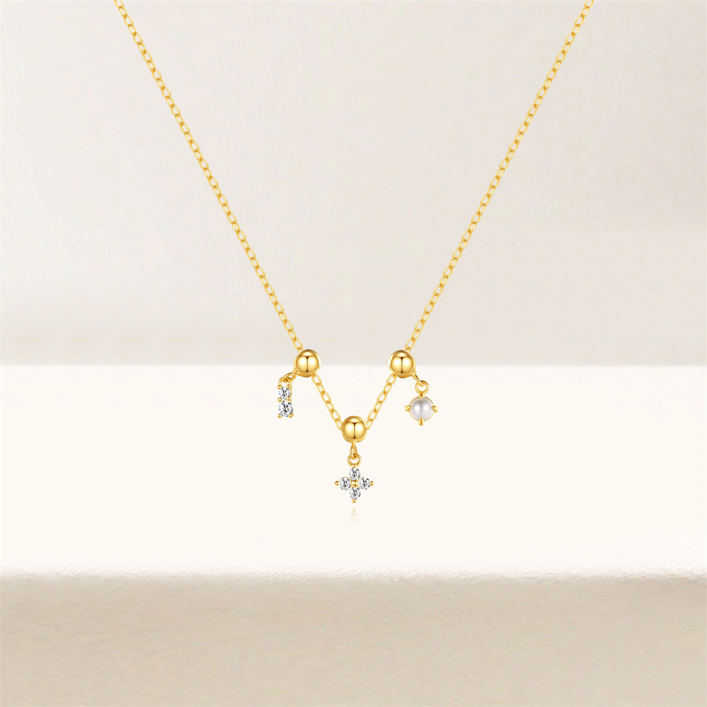 Women's Gender 925 Sterling Silver Zircon Cable Chain Plating Geometric Multi Charms Necklace