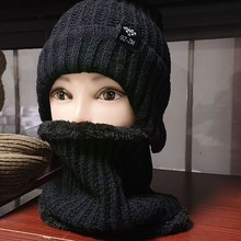 毛线帽男士外贸爸爸护耳帽骑车保暖厚加绒针织帽围脖中老年人帽子