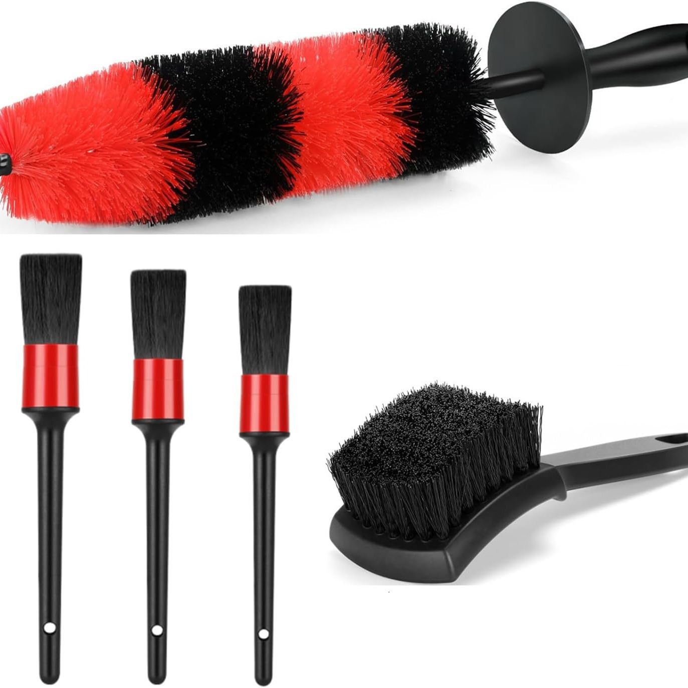 5件套洗车刷瓷砖刷汽车轮毂刷圆形钢丝长毛轮胎刷黑色洗车轮胎刷