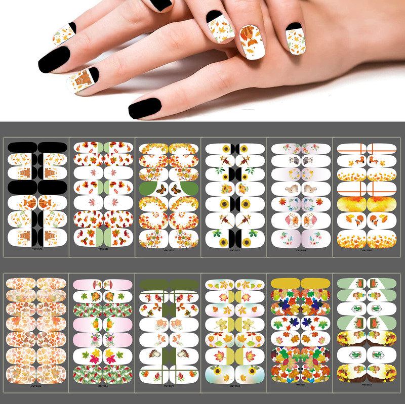 Cross-border New Nail Art Stickers ins Autumn Maple Leaf Art Lines Flowers Maple Leaf Thanksgiving Adhesive Nail Stickers